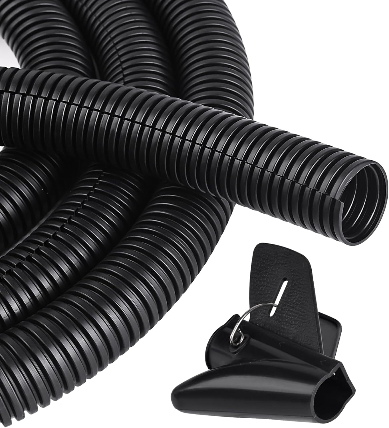 CrocSee 10ft - 1 inch Flame Retardant Split Wire Loom Tubing with Installation Tool - Flexible Wire Covers Cord Protectors - Black