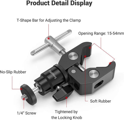 SmallRig Super Clamp Mount with Mini Ball Head Mount, Hot Shoe Adapter with 1/4 Screw for LCD Field Monitor, LED Lights, Flash, Microphone, for Gopro, for DJI Action 2, for Insta360