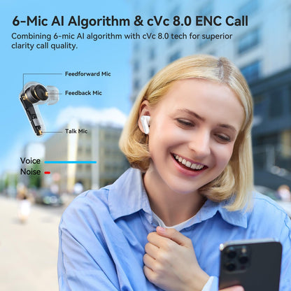 EarFun Air Pro 4 Adaptive Hybrid Noise Canceling Wireless Earbuds, Qualcomm Snapdragon Sound, aptX Lossless, 6 Mics AI CVC 8.0 Call, LDAC Hi-Res Audio, 52H Playtime, Bluetooth 5.4 (Glossy White)