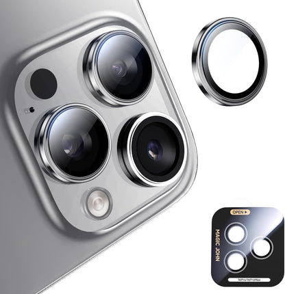 MAGIC JOHN for iPhone 16 Pro Max/16 Pro Camera Lens Protector [Alignment Kit&1:1 Invisible Perfect Fit] 9H Aerospace Tempered Glass Anti-Scratch Durable, Individual Cover Ring, Case Friendly, Set of 2, Silver