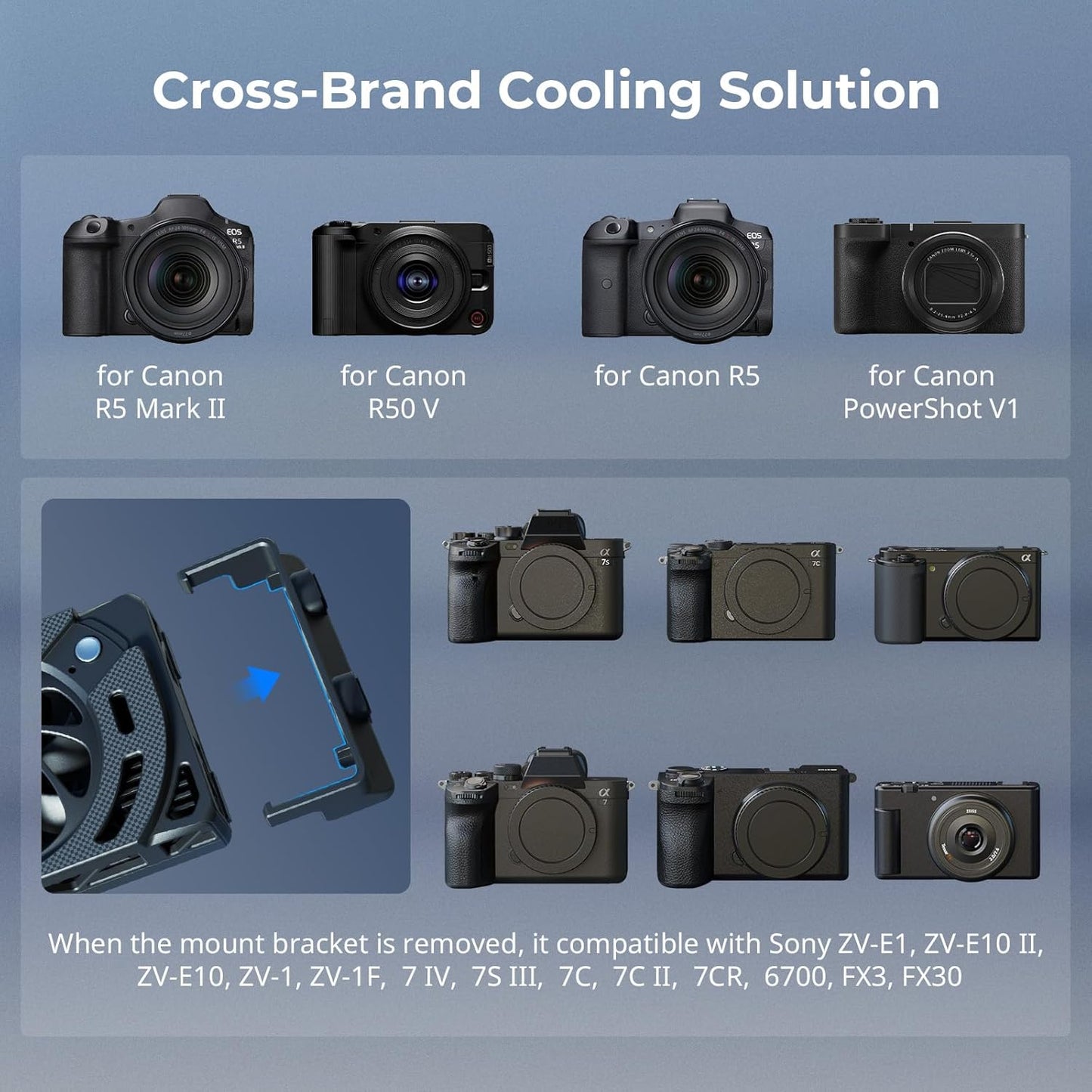 SMALLRIG R50 V / R6 II/ R5C / R50 / PowerShot V1 Camera External Cooling System with Dual-Speed Modes, Snap-On Cooling Fan with TEC Cooling Module for Sony ZV-E1/ A7 IV/ A6700/ FX3-5063