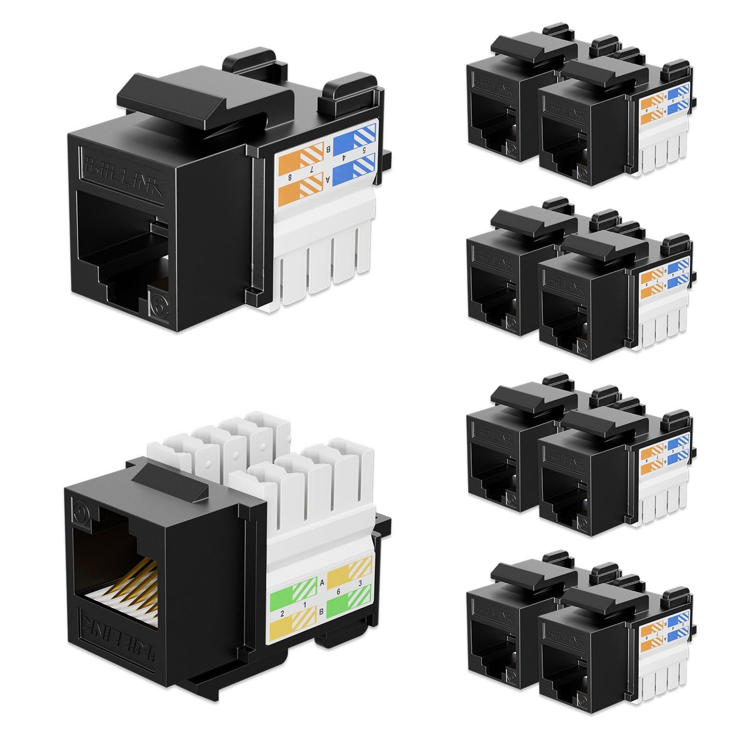 iwillink 10Gbps Cat6 Ethernet Coupler - 90-Degree Keystone Jack Adapter (Black) 10-Pack
