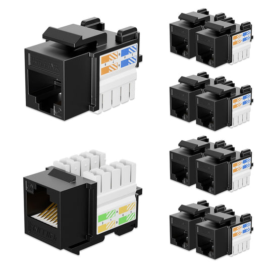 iwillink 10Gbps Cat6 Ethernet Coupler - 90-Degree Keystone Jack Adapter (Black) 10-Pack