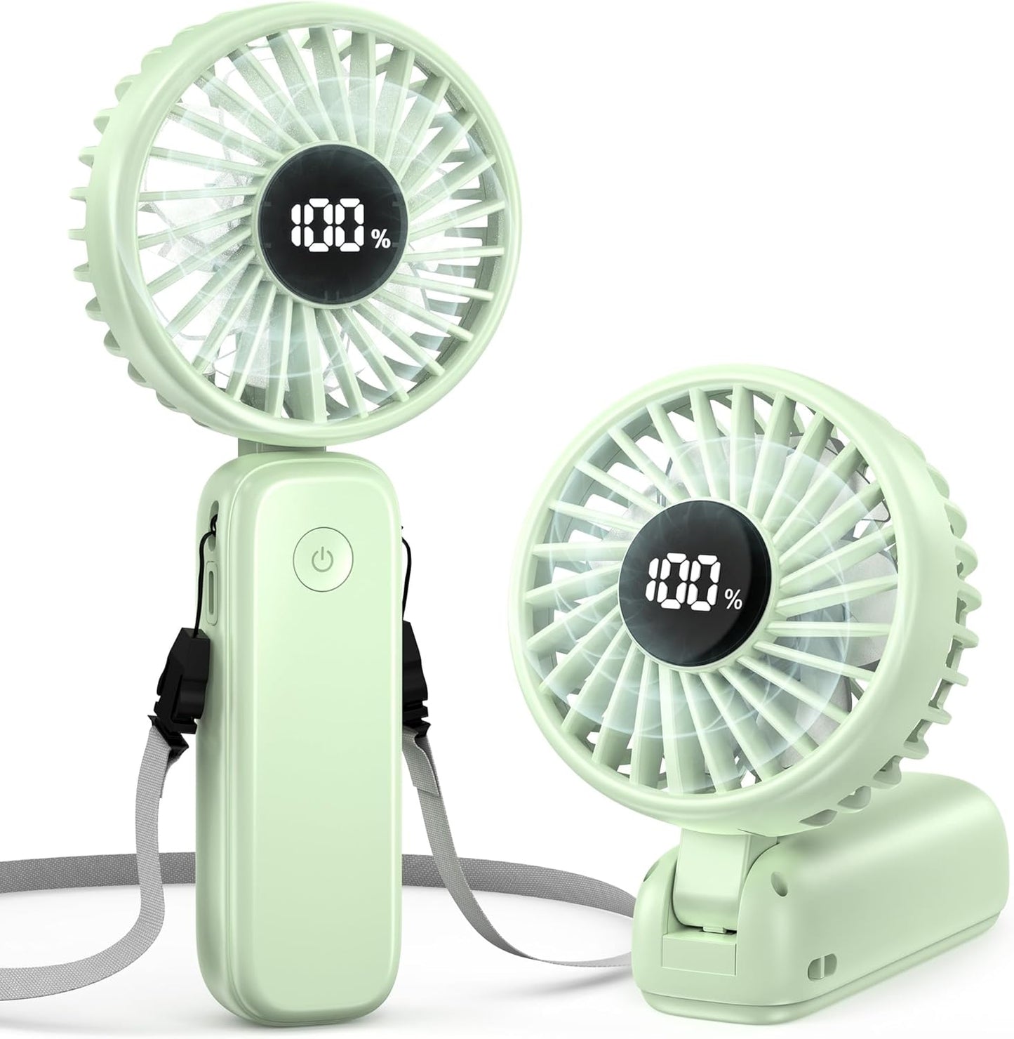 Portable Handheld Fan, 5000mAh Rechargeable Battery, Max 15H Cooling, 4 Speeds, LED Display, Foldable Design, 3-IN-1 Personal Pocket Fan with lanyard for Travel Outdoors Makeup Concert Commute