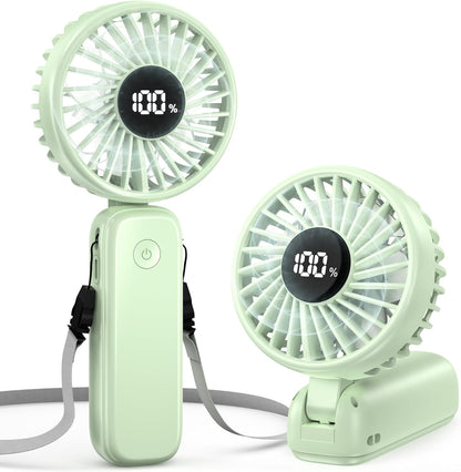 Portable Handheld Fan, 5000mAh Rechargeable Battery, Max 15H Cooling, 4 Speeds, LED Display, Foldable Design, 3-IN-1 Personal Pocket Fan with lanyard for Travel Outdoors Makeup Concert Commute