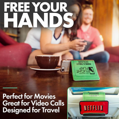 Airplane Phone Holder, Flexible Cell Phone Holder, Folding Cellphone Stand for Desk, Bed, Office, Treadmill - Airplane Accessories Long Flight Travel - Plane Essentials (Original Green)