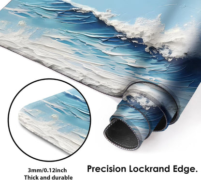 Galdas Gaming Mouse Pad XXL XL Large Long Extended Big Mousepad Non-Slip Rubber Keyboard Desk Pad with Stitched Edges for Laptop Home Office (31.5x11.8x0.08 Inch) … (Painting Waves)