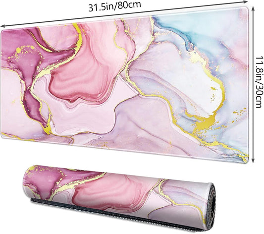 Galdas Gaming Mouse Pad Cool Flash Pattern XXL XL Large Mouse Pad Long Extended Mousepad Desk Pad Non-Slip Rubber Mice Pads Stitched Edges Thin Pad (31.5x11.8x0.12 Inch) (Pink Marble Pattern)