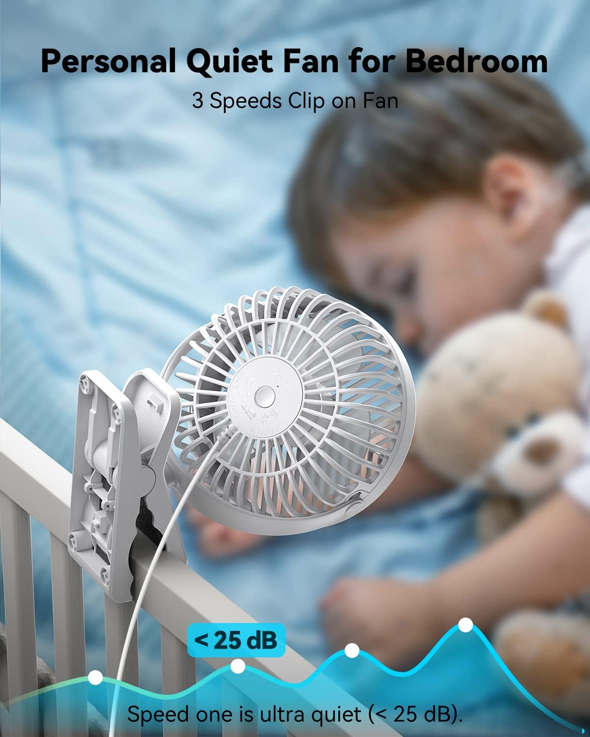 GEHEN Small Clip on Fan, 3-Speed Fan with Strong Airflow, USB-Powered Clip & Desk Fan with Sturdy Clamp, Ultra Quiet for Office Dorm Bedroom Stroller
