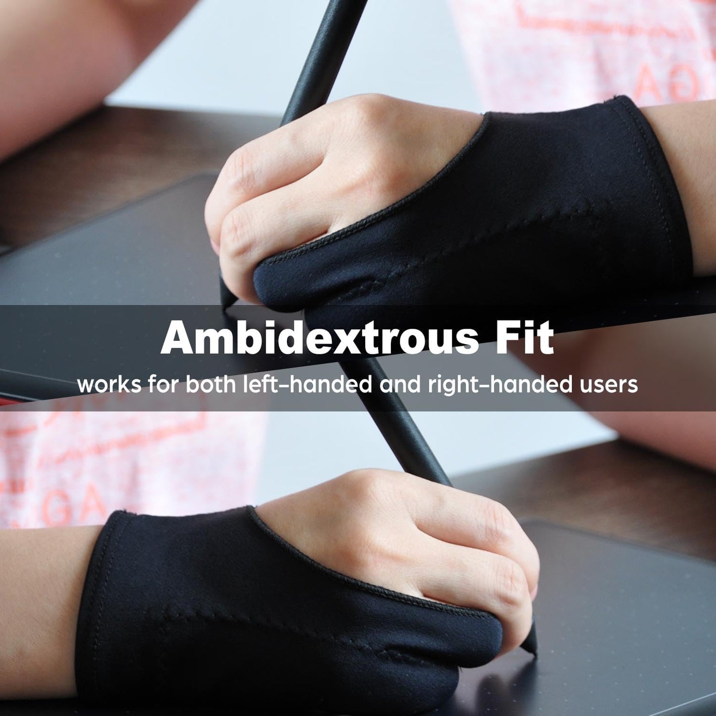 Drawing Glove, Artist Glove for Drawing Tablet, iPad, Digital Art Creation - Palm Rejection, Exposed Fingertip, Suitable for Left and Right Hand - L, Pack of 2