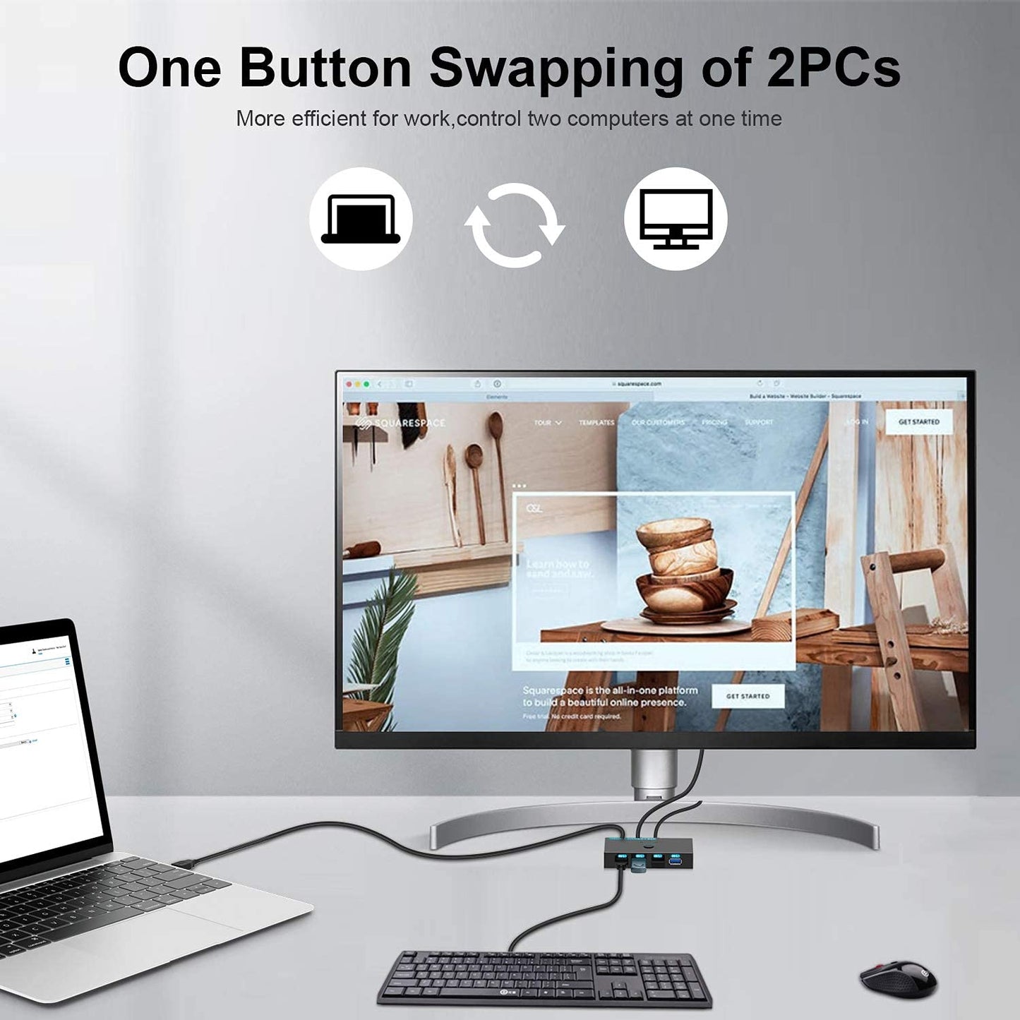 SGEYR USB 3.0 Switch USB Switcher 2 Computers Sharing 4 USB Devices USB Metal KVM Switch for Printer, Keyboard switches, Scanner PCs with One-Button Swapping and 2 Pack USB Cables