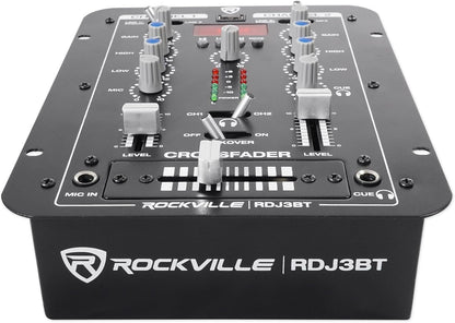 Rockville RDJ3BT 2 Channel DJ Mixer with USB, Bluetooth, Talkover, 4 Line Inputs