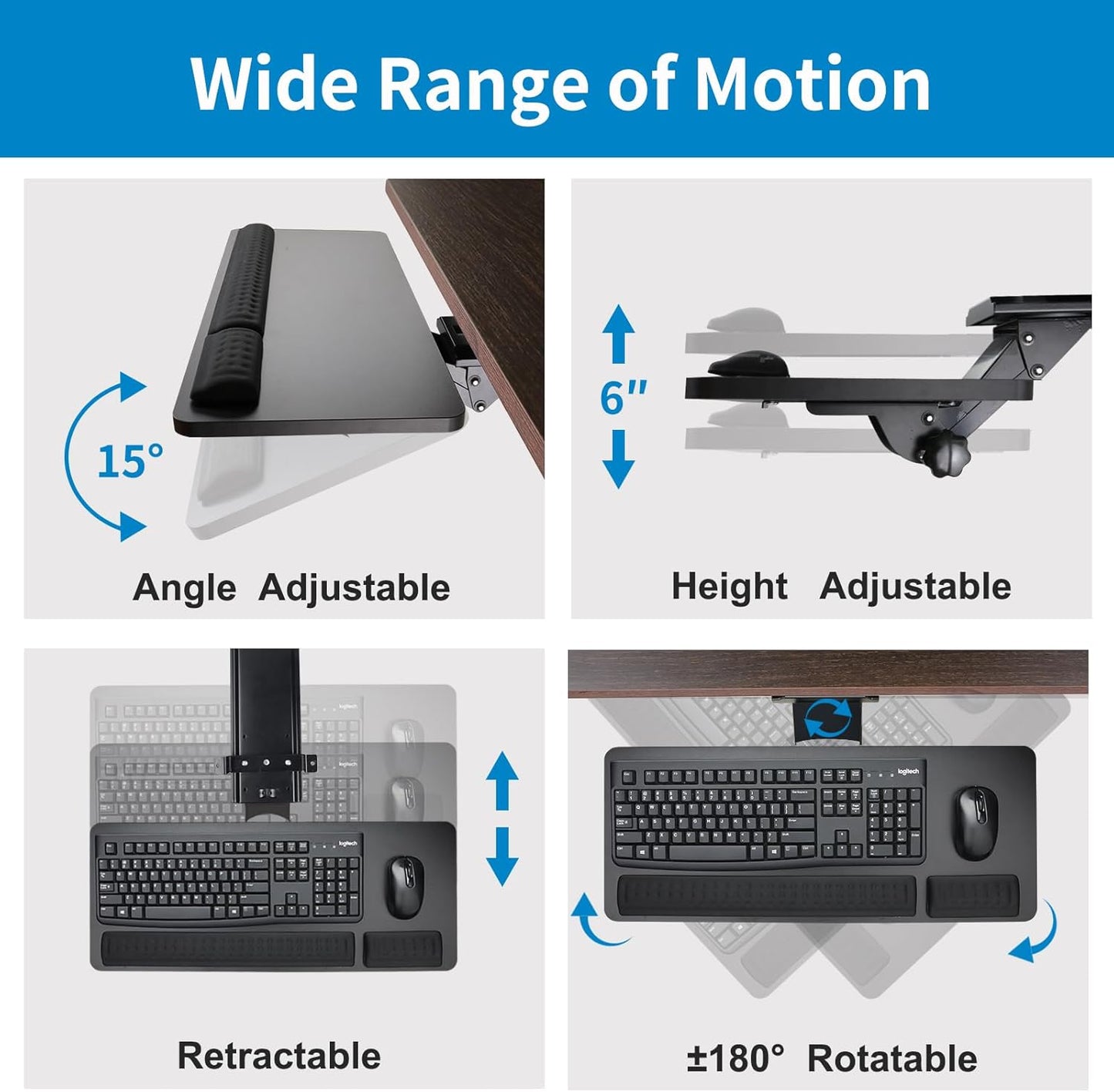 Keyboard Tray Under Desk,25x9.84'' Large Slide Out Swivel Tilt Computer Keyboard Drawer for Home Gaming Office Desk, Dual Mount,Black