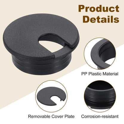 uxcell 8 Pcs 35mm (1.38 Inch) Desk Grommet, Plastic Cable Hole Cover, Wire Cord Cable Organizer for Home Office Computer Desk Cabinet, Black
