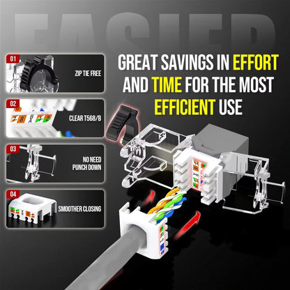 AMPCOM CAT6A UTP RJ45 Keystone Jack 50u Gold Plating Reusable Ethernet Wall Jack with Adjustable Ratchet Lock (No Tool and Zip Tie Required) - Gray (12-Pack)