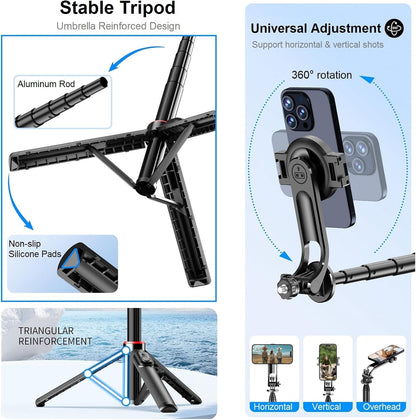 Magnetic Selfie Stick Tripod for iPhone, 51" Phone Tripod Compatible with Magsafe, Travel Selfie Stick for iPhone 16 15 14 12 Series Android Phone Stand Camera Holder for Video Recording