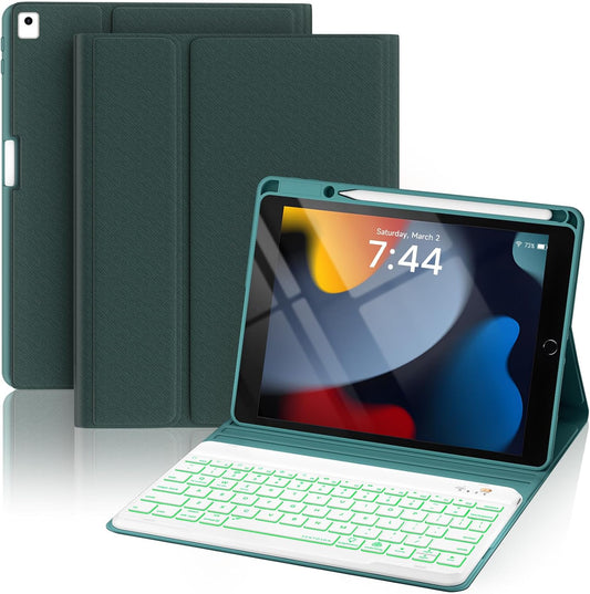 OYEEICE for iPad 9th Generation Case with Keyboard 10.2'' - 7 Color Backlit Wireless Keyboard Cover with Pencil Holder for iPad 9th/8th/7th Gen 10.2 inch, iPad Air 3rd Gen & iPad Pro 10.5" - Teal