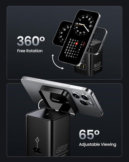 PISEN 4-in-1 Mag-Safe Wireless Charger - 45W GaN Charging Station for Multiple Devices, Qi Certified Mag-Safe Stand Magnetic Wireless Charger Fast Charging for iPhone 16/15/14/13/12, Samsung, AirPods