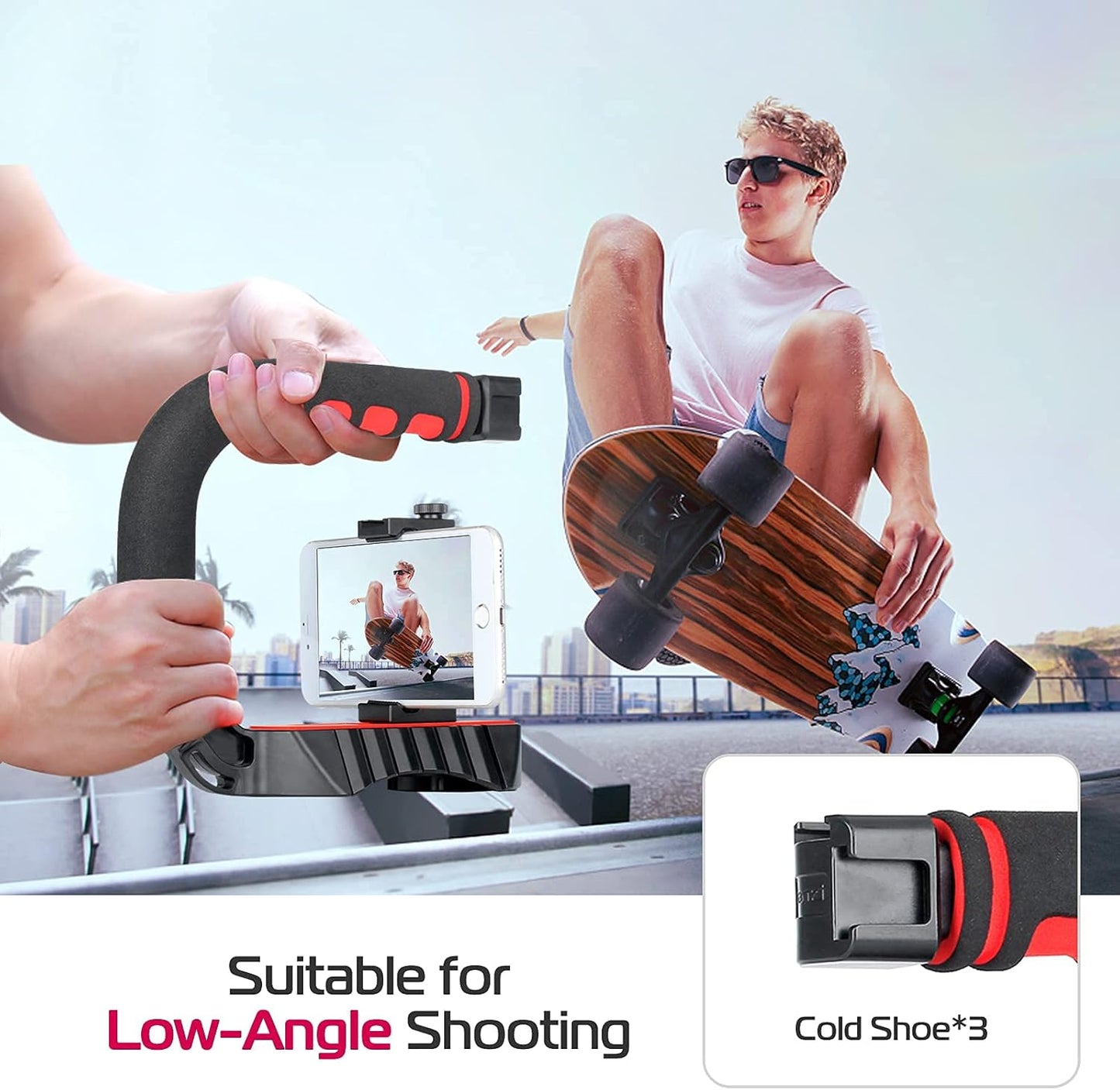 ULANZI U-Grip Pro Handheld Video Rig Steadicam with Triple Cold Shoe, Stabilizing Handle Grip Compatible for iPhone 16 15 14 13 12 Pro Max Xs 8 7 plus Action Camera 13 10 Canon Nikon Sony DSLR Cameras