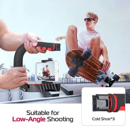 ULANZI U-Grip Pro Handheld Video Rig Steadicam with Triple Cold Shoe, Stabilizing Handle Grip Compatible for iPhone 16 15 14 13 12 Pro Max Xs 8 7 plus Action Camera 13 10 Canon Nikon Sony DSLR Cameras