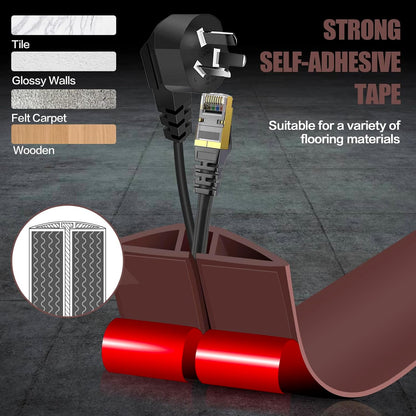 Floor Cord Cover Cavity 0.8"x0.37" Self Adhesive Cord Hider, 10FT Low Profile Cable Management, Extension Strip Protector for Wires, Prevent Cable Trips for Offices, Gyms, Exhibitions（Coffee）