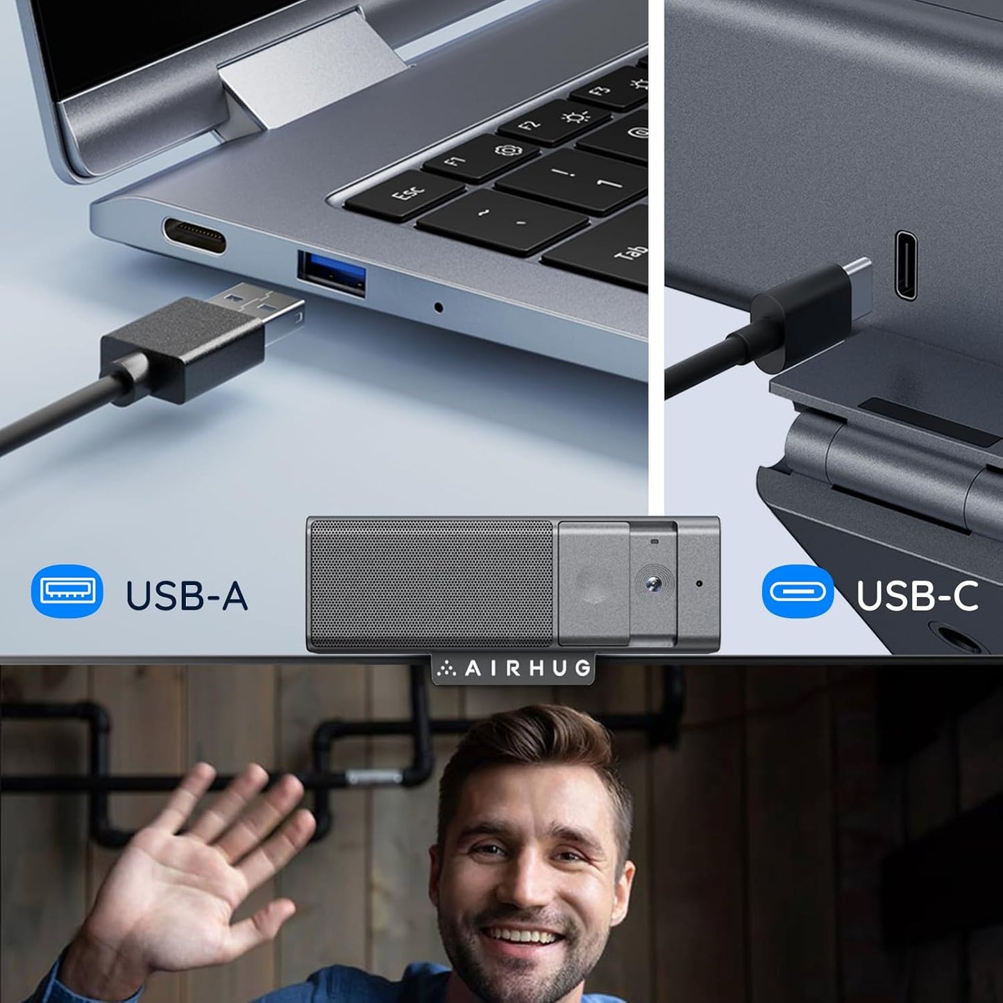 AIRHUG 3 in 1 1080P Webcam with Microphone & Speaker, USB Camera for Video Conferencing/Online Class/Gaming Live, Built-in Privacy Cover