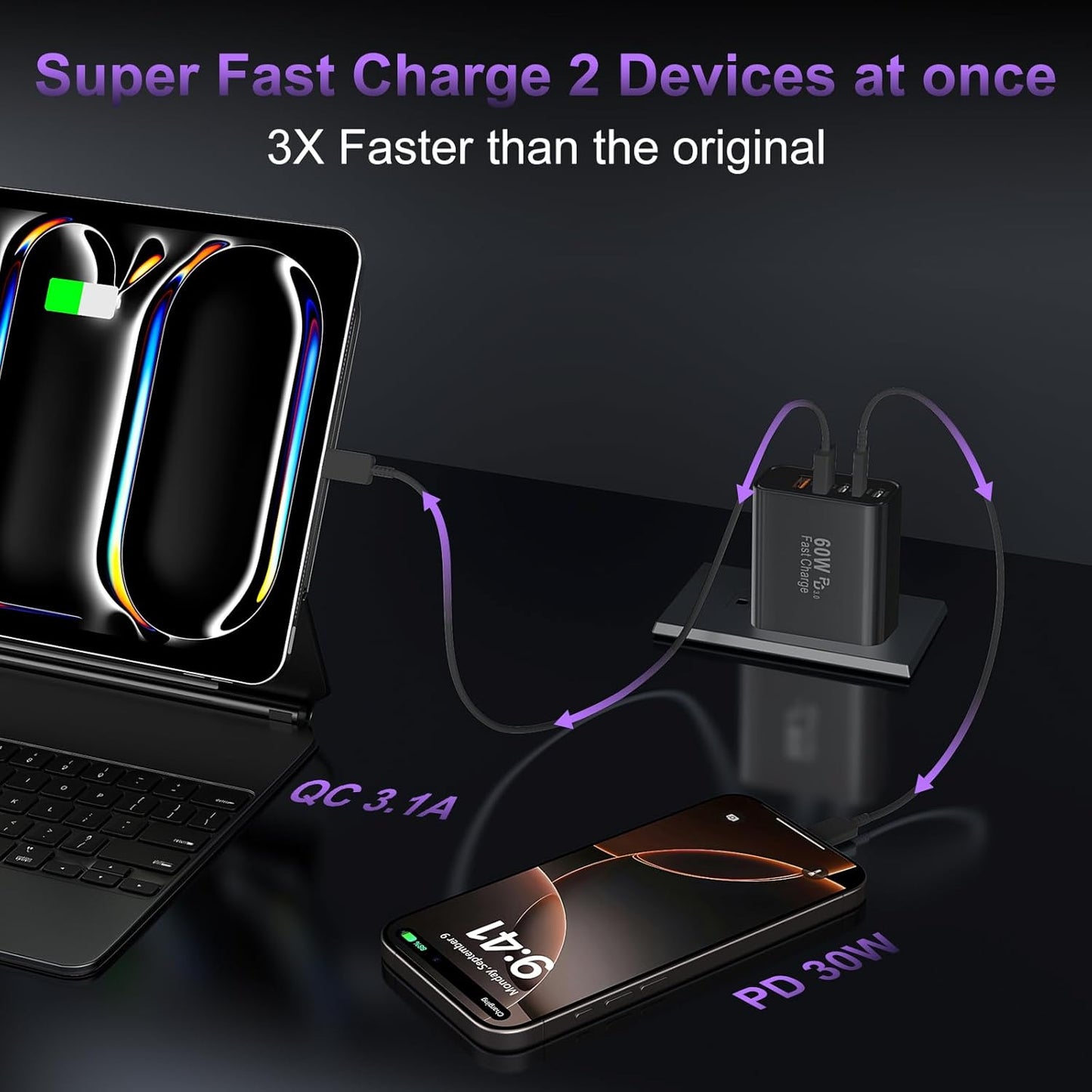 USB C Fast Wall Charger Block, 2Pack 60W USBC Charging Cubes, 5-Port PD+QC Power Adapter Multiport Brick Type C Box Plug for Phone 16/15/14/13/12/11/Pro Max/Plus, Pad Mini/Pro/S25/S24-Black