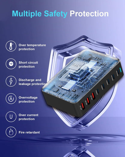 440W Fast USB C GAN Charger Block 8 Port Charging Station HUB Brick Dual PD PPS 100W Wall Charger Compatible with MacBook Pro/Air/All iPad iPhone 16/15/14/13/Pro Max