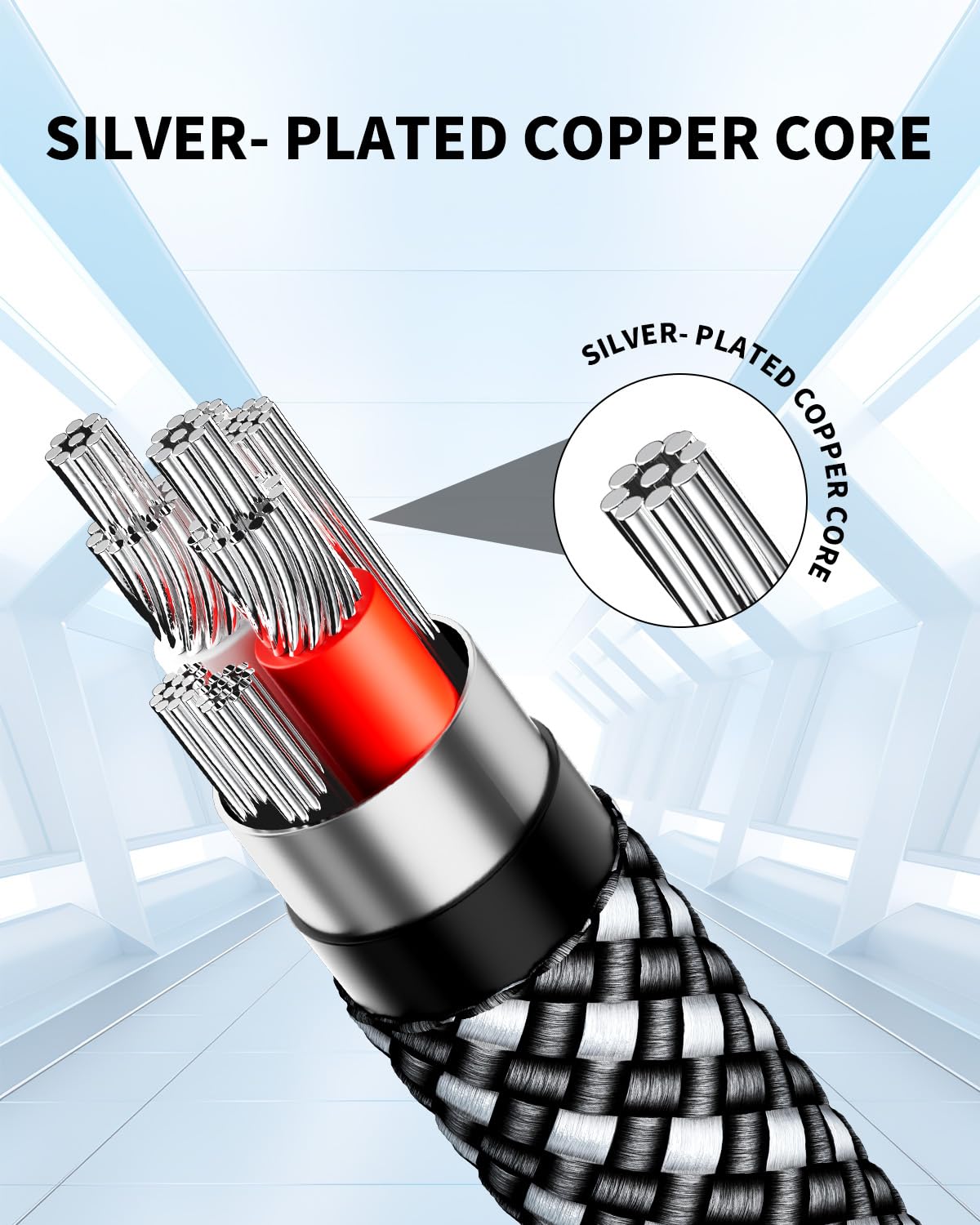 3.5mm Aux Cable, Silver-Plated Wire Core Male to Male Cord for Headphones Car Home Stereos Speaker Compatible with iPhone iPad iPod Echo -16.4FT/5M