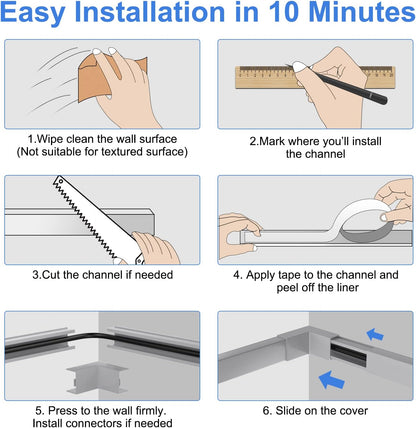 Yecaye Grey Cord Hider, One-Cord Channel Cord Cover on Wall, Cable Management Kit, Wire Covers for Cords, Cable Raceway, W0.59in H0.4in, Grey