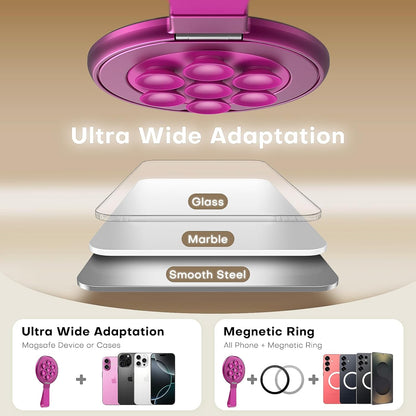 TAURI for Magsafe Suction Phone Grip,Universal Magnetic Suction Grip, 360 Rotating Hands-Free Holder, Silicone Suction Phone Grip Compatible with iPhone 16 Pro Max/15/Android/S25, Hot Pink