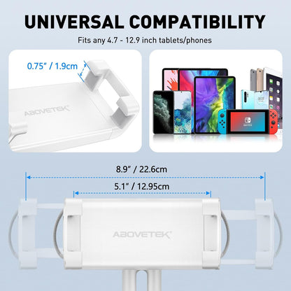 AboveTEK Tablet Pillow Stand Holder for Bed – Ideal Gift for Mom, Hands-Free 360° Swivel iPad/Kindle Pillow Stand for Wife, Grandma – Soft Bean Bag Lap Tablet Holder for 4.7"-12.9" Devices (Grey)