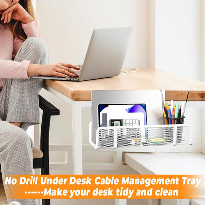 Under Desk Cable Management Tray, Wire Management Desk Cable Organizer Cable Management Box, Cord Organizer Storage for Office, Home