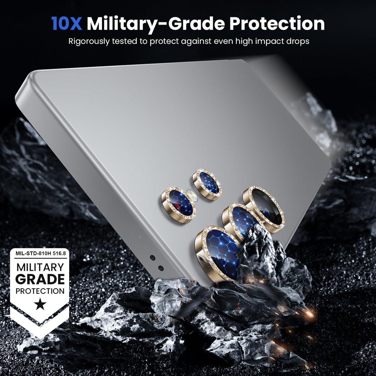 WSKEN for Samsung Galaxy S25 Ultra Camera Lens Protector - Ultra Thin Case Friendly, 9H Shatterproof Tempered Glass with Aluminum Metal Circle Camera Screen Protector Cover Accessories, Glitter Gold