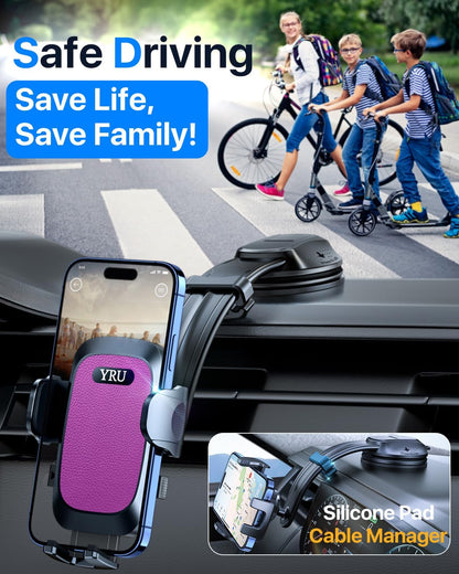 YRU [2025 Ultimate Car Phone Holder Mount [Bendable & Adjustable Aluminum Arm] Cell Phone Holder for Car Dashboard Windshield Phone Stand for iPhone 16 15 14 13 Pro Max Samsung Pickup Truck, Rose Red