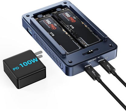 ACASIS 40Gbps M.2 NVMe SSD Enclosure, Cooling Fan, Compatible Thunderbolt 4/3/USB 4.0, Tool-Free, Aluminum Dock Dual Monitor, Support Software RAID, 2 USBC 40Gbps for M1/M2/Windows