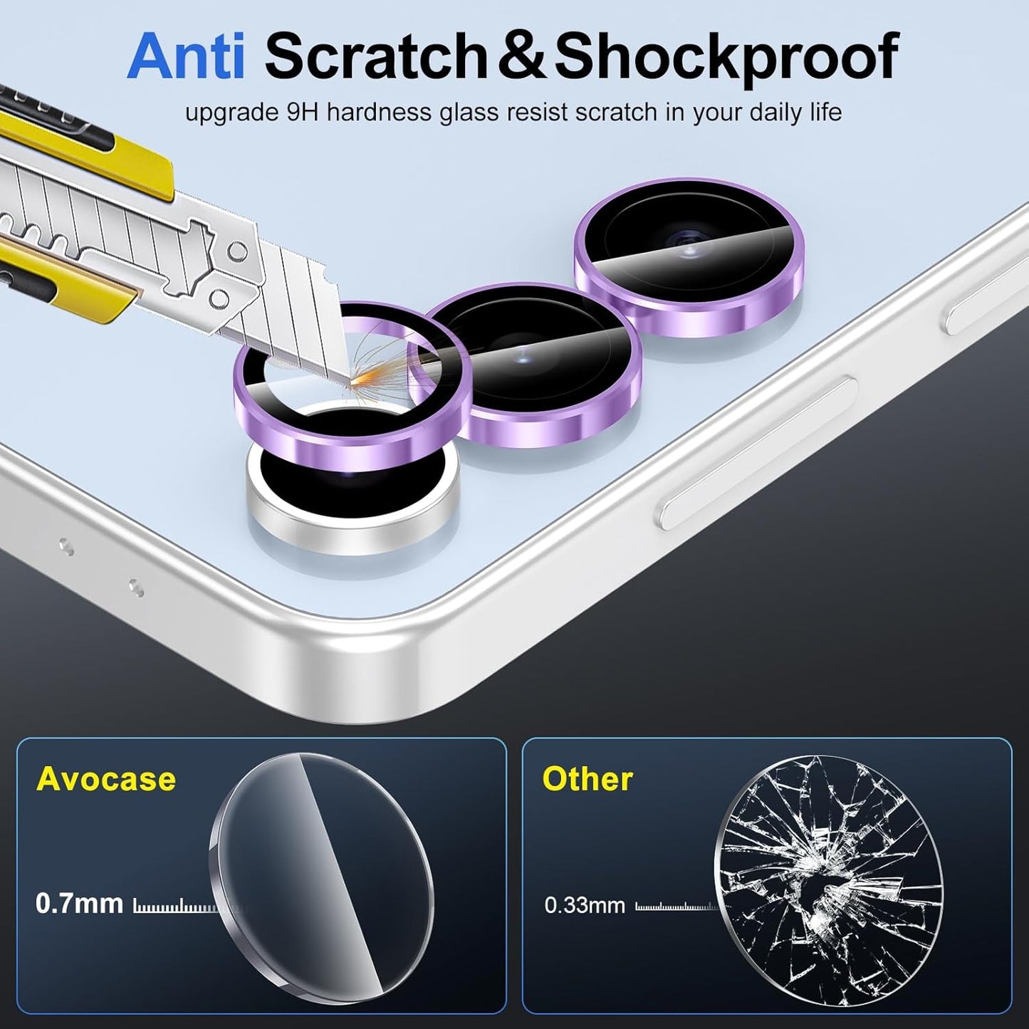 for Samsung Galaxy S24 FE Camera Lens Protector, Individual Metal Ring Tempered Glass Lens Cover, [Strong Adsorption] Scratch Resistant Ultra-Thin HD Clear Lens Cover, 1 Set-Purple Ring