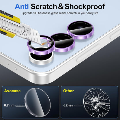 for Samsung Galaxy S24 FE Camera Lens Protector, Individual Metal Ring Tempered Glass Lens Cover, [Strong Adsorption] Scratch Resistant Ultra-Thin HD Clear Lens Cover, 1 Set-Purple Ring