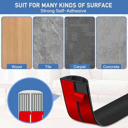 Floor Cord Cover Self Adhesive Cord Hider Floor Extension Cord Covers for Floor Power Cord Protector Cable Management Prevent Cable Trips Cable Cavity 0.59" W x 0.31" H (Black, 20Ft)