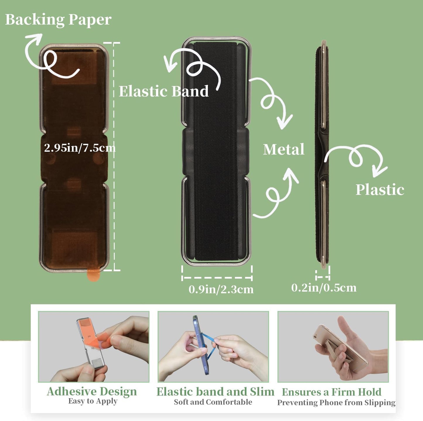 Phone Grip Strap Holder, 4 Pack Adhesive Flat Cellphone Stand Handle Kickstand Case with Elastic Finger Loop for Most Smartphones and Mini Tablets - Gold, Black, Rose Gold, Silver