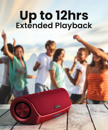 Cleer Scene Wireless Bluetooth Speaker, Stereo Wireless Pairing, Waterproof IPX7, 12Hrs Play time, Deep Bass, Built-in Mic, Powerful Portable Speakers, for Outdoor & Party, Home,Red