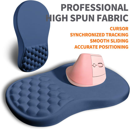 Ergonomic Joint Wrist Support Mouse Pad with Memory Foam Cushion Massage Bump, Carpal Tunnel Pain Relief Mousepad Slope Design for Wrist Rest, 11.8x7.9 in, Dark Steel Blue
