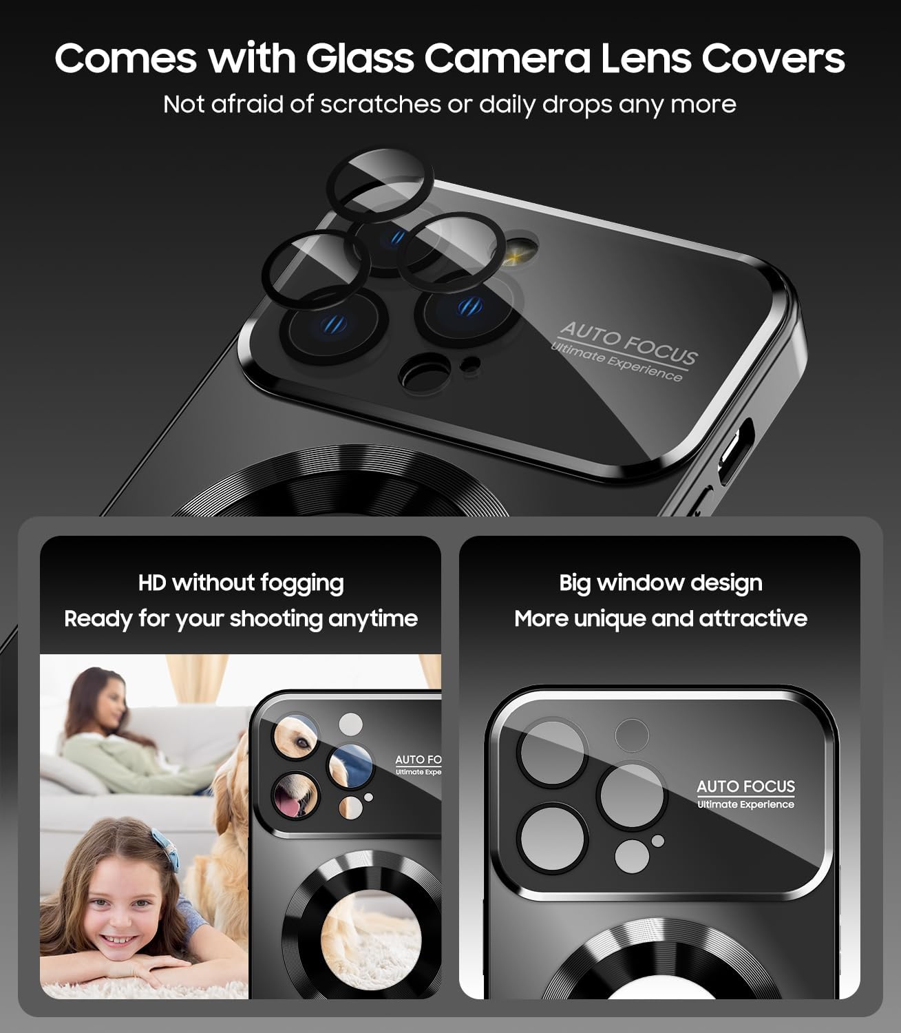 Magnetic for iPhone 12 Pro Max Case, Compatible with MagSafe, Built-in Camera Lens Protector, Logo View, Military Grade Drop Proof Phone Case Cover, Black