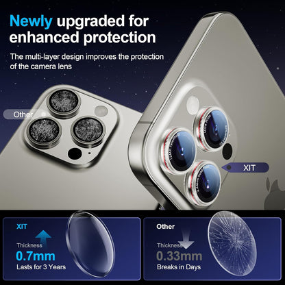 X-it 2 Pack Camera Lens Protector, Shatterproof Anti-Scratch Ultra HD Camera Protector, Anti-Glare Tempered Glass Lens Protector for iPhone 15 Pro Max/15Pro/14 Pro Max/14Pro, Case Friendly,TitaniumRed