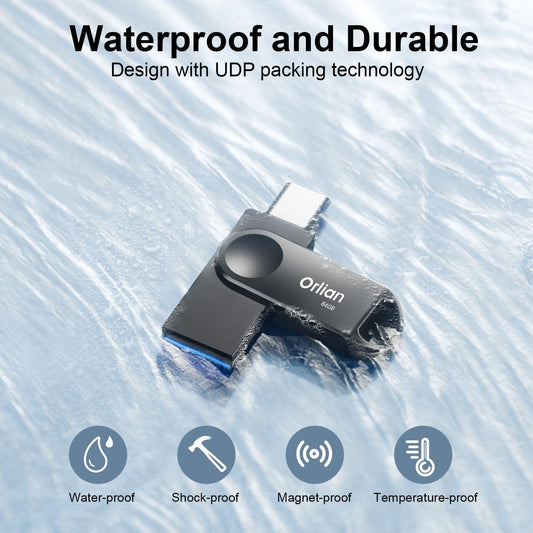 64GB USB C Flash Drive, Dual Drive USB 3.0 and Type C Thumb Drive Up to 110MB/s Read Metal Waterproof Swivel Design Portable for PC Laptop Tablet Android Smartphone iPhone 15 and More, Black