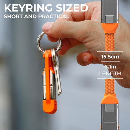 Rolling Square inCharge XS - 240W 4in1 Keyring Cable | Fast Charging & Data Transfer | Universal USB C/Lightning/USB Cable with Metal Housing | N52 Magnets | Eco-Friendly | Orange