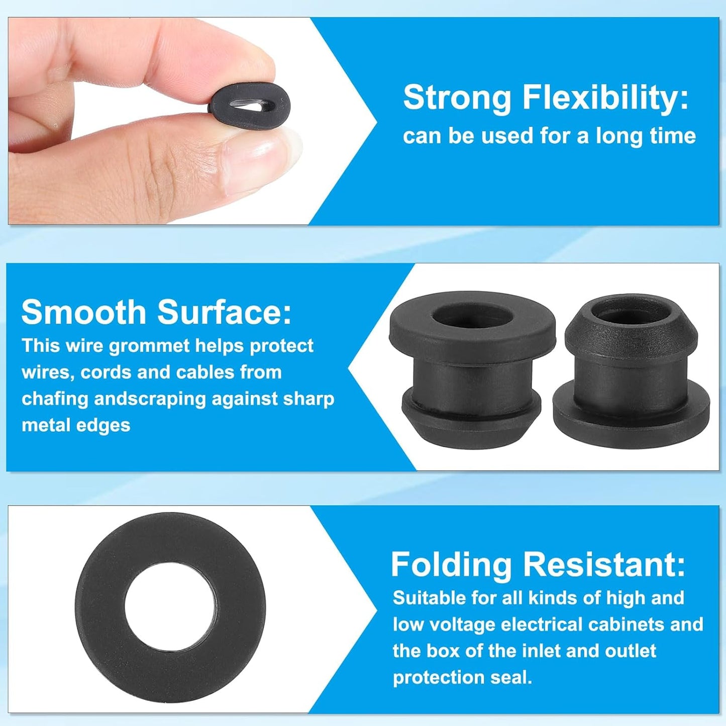 PATIKIL 9.5mm / 3/8 Inch Drill Hole,1/4 Inch ID Rubber Grommets, 15Pcs Top Hat Grommet for Wiring Eyelet Ring Gasket Automotive Firewall Cable Hole Plugs Wires Protection, Black