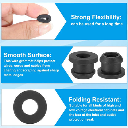 PATIKIL 10mm / 3/8 Inch Drill Hole,1/4 Inch ID Rubber Grommets, 15Pcs Top Hat Grommet for Wiring Eyelet Ring Gasket Automotive Firewall Cable Hole Plugs Wires Protection, Black