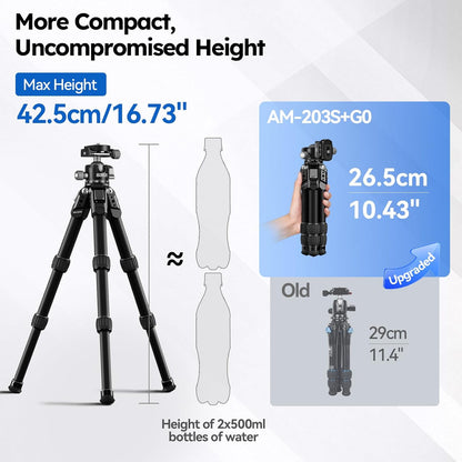 SIRUI Lightweight Mini Tripod, 1.9lbs Aluminum Desktop Table Tripod with Low-Profile Ball Head, Compact Design, 33lbs Load, 16.7" Max Height, for DSLR, Mirrorless Camera, Phone, Vlogging