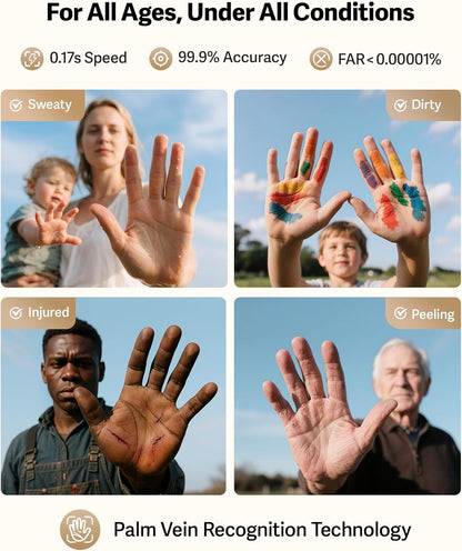 Lockin Veno Plus Smart Lock with 2K 180° Security Camera & Video Doorbell, AI Local Storage, Palm Vein/Fingerprint Keyless Entry Door Lock, Smart Locks for Front Door Bulit in Wi-Fi, App Control